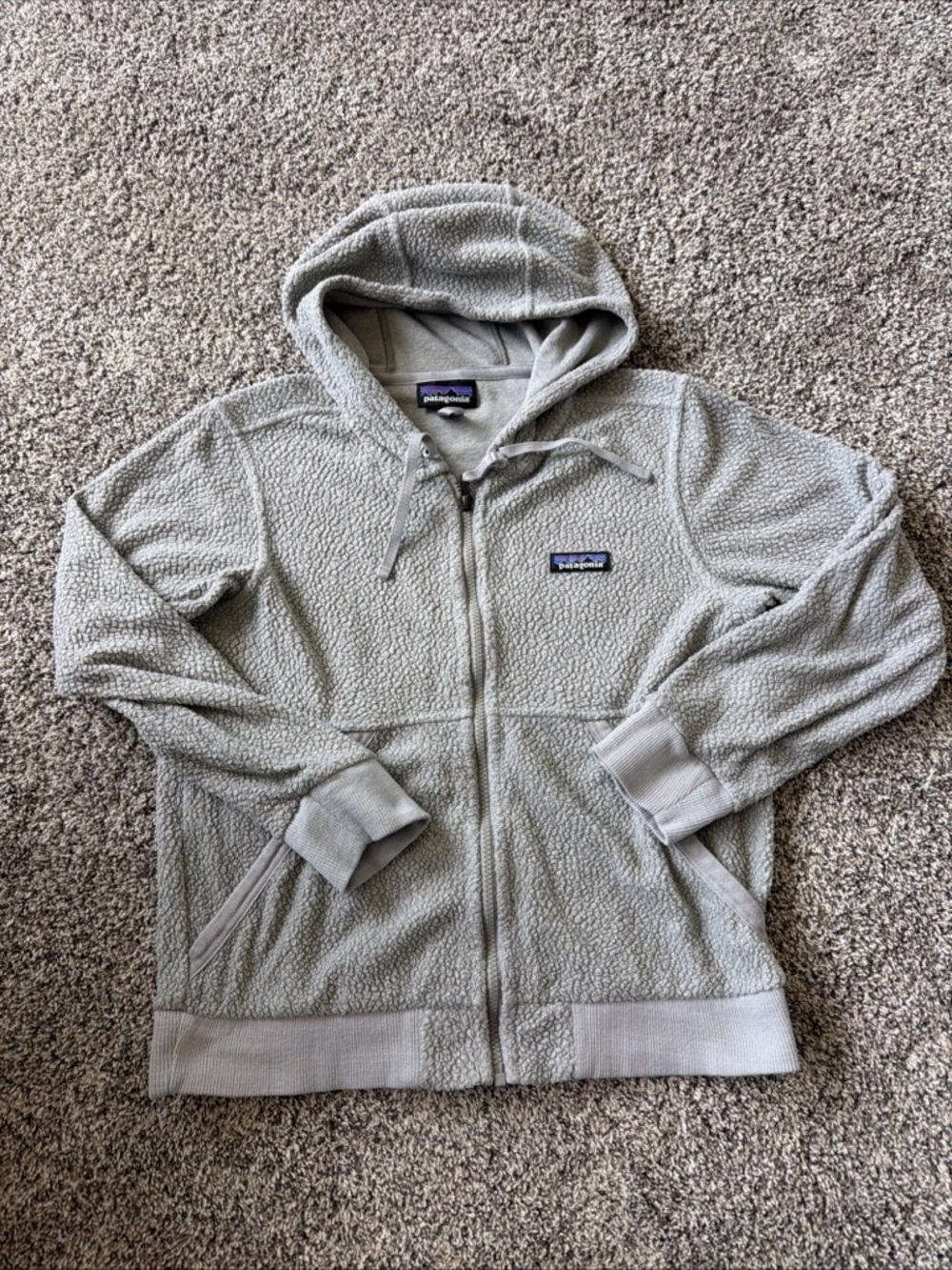 Patagonia Light Gray Sherpa Fleece Zip-Up Hoodie